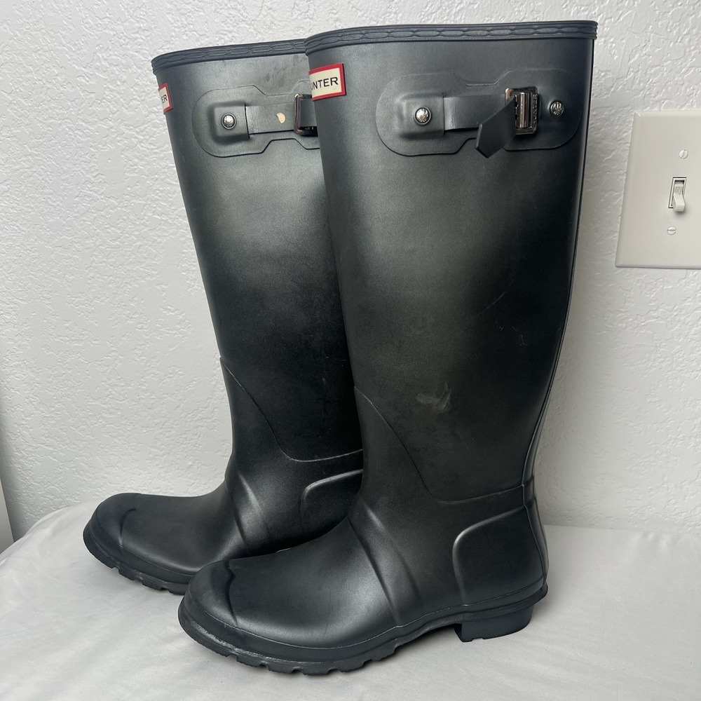 Hunter Original Tall Rain Boots Black Women Size 10 Waterproof Rubber Adjustable - Picture 1 of 6